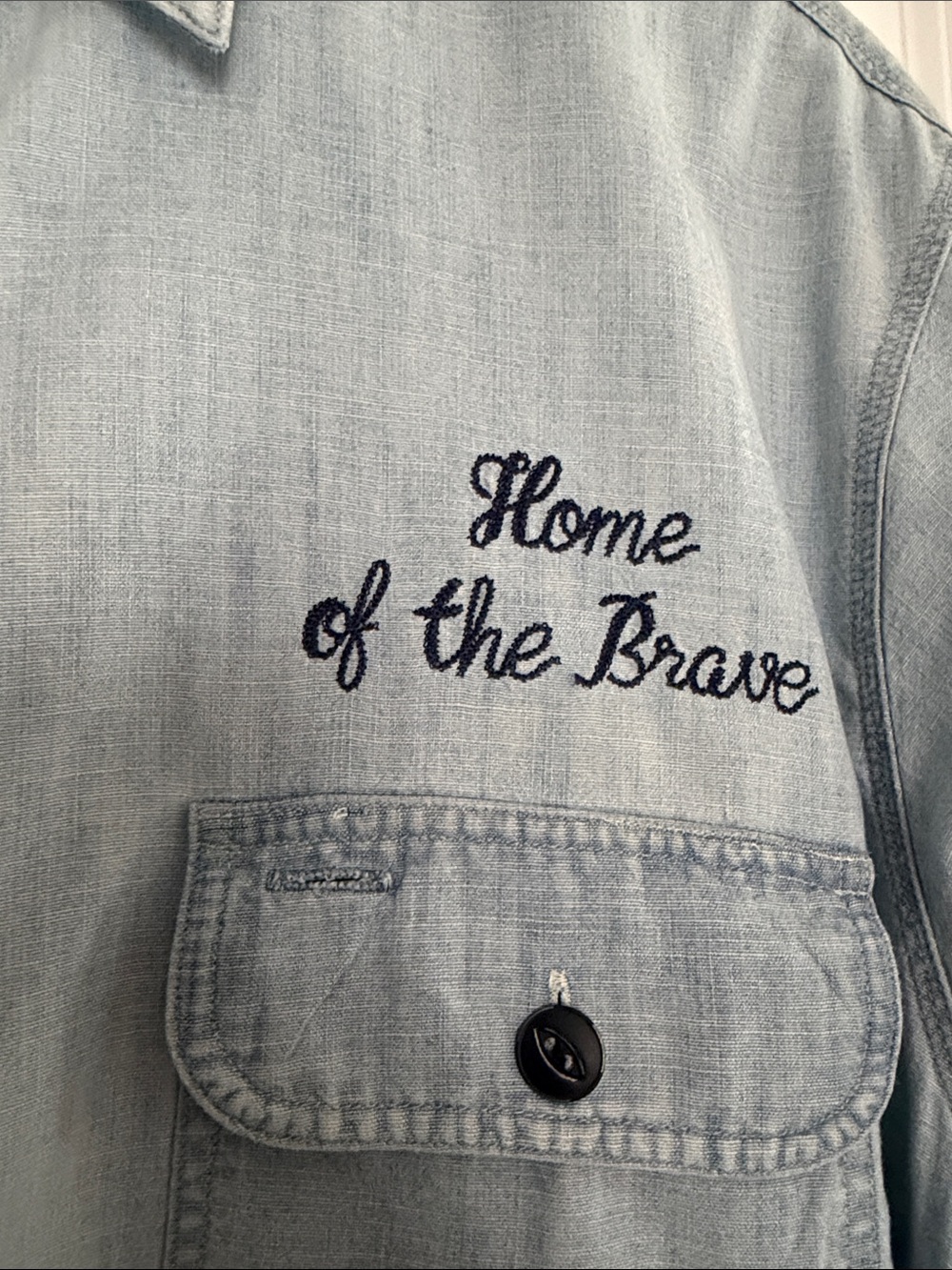 Vintage Polo Ralph Lauren Home Of The Brave Denim Shirt Embroidered Large Unisex - Picture 4 of 16